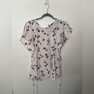 Primark pink butterfly ruffled dress shirt with short sleeves